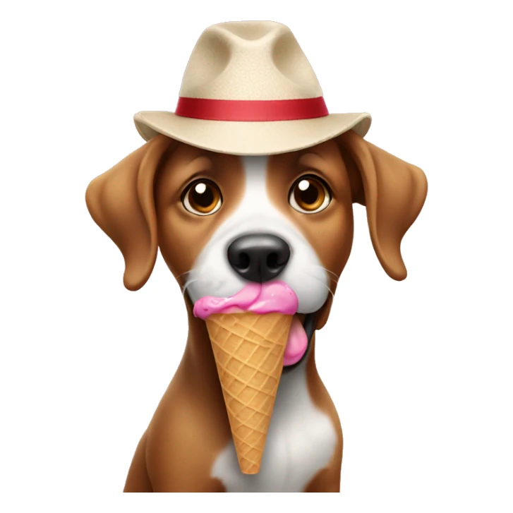 Dog with hat licking ice cream sticker