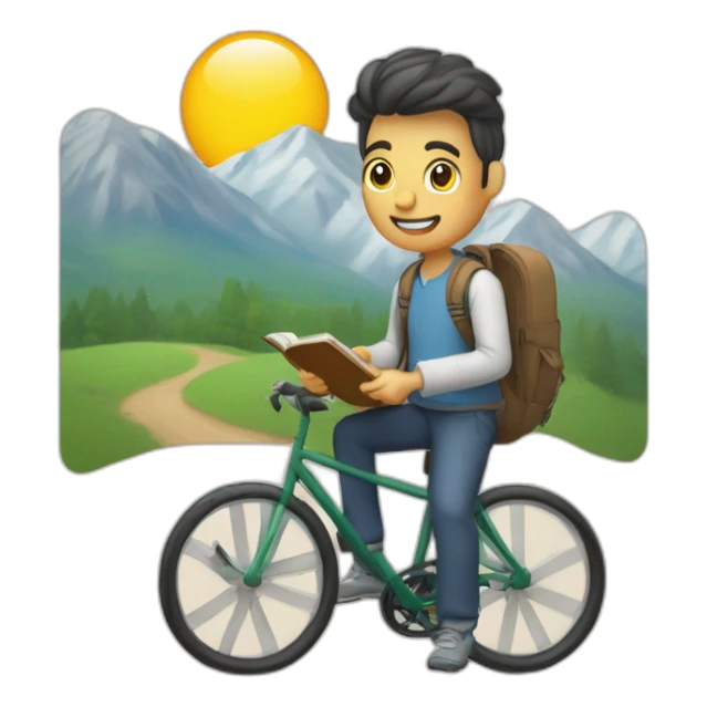 Un estudiante con una libreta bajando con una bici de montaña sticker