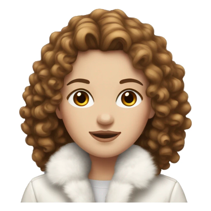 White girl with brown curly hair in white fur-coat sticker