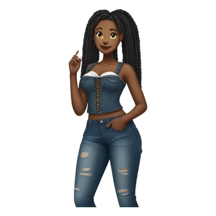 Black girl with braids posing full body jeans corset top sticker