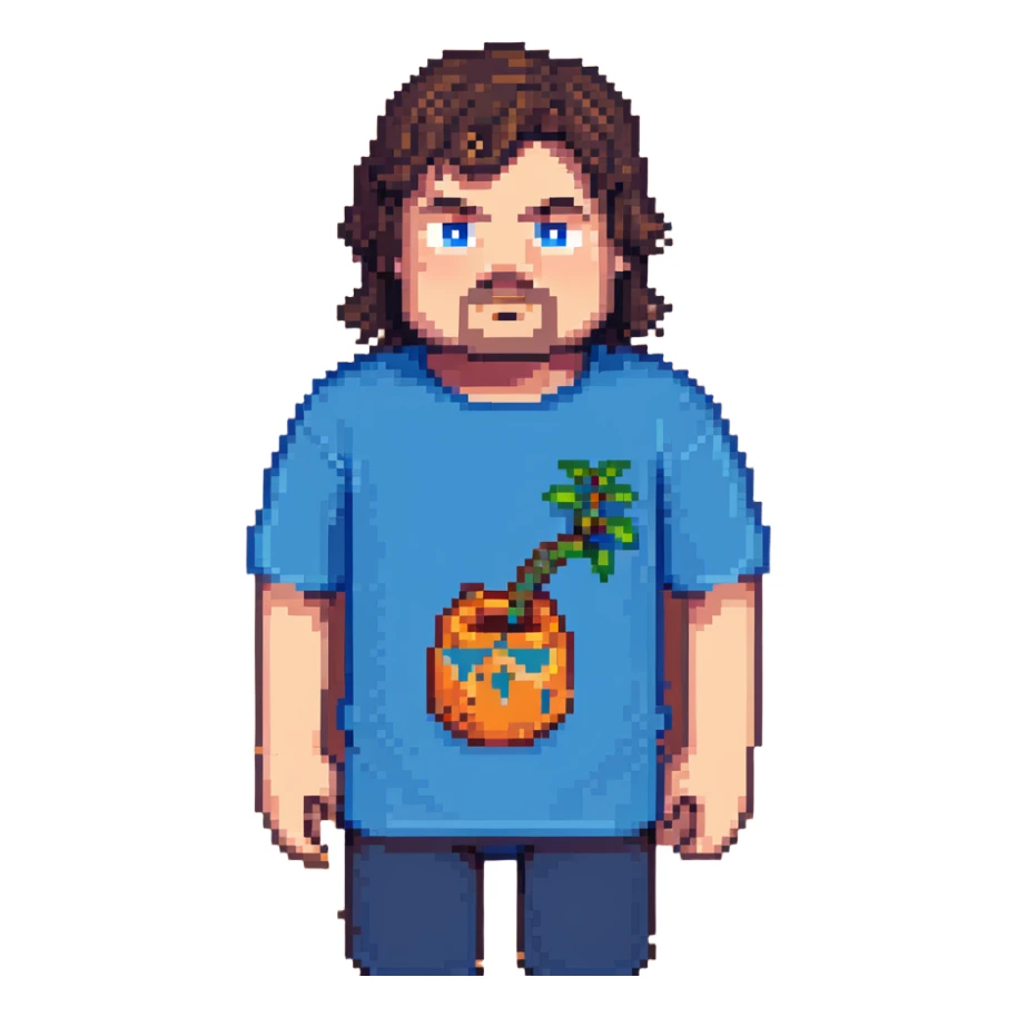 Minecraft character of Jack Black wearing a blue t-shirt sticker