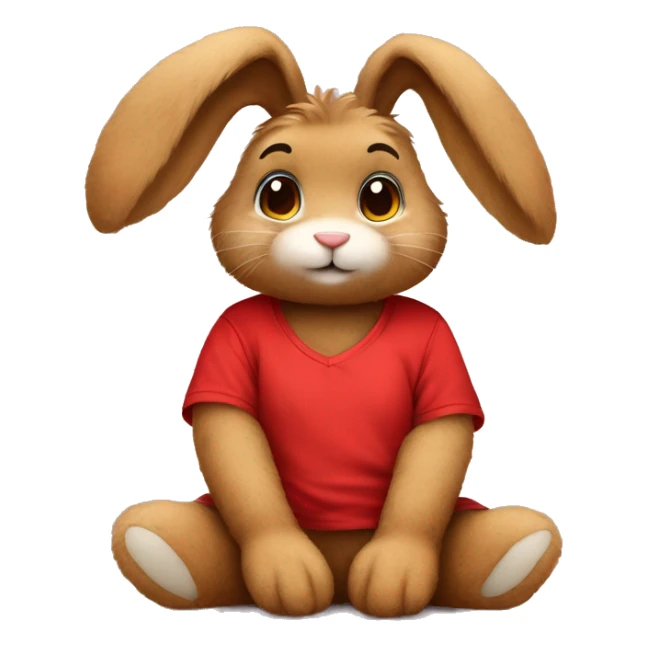 Cute feminine Fluffy brown rabbit teddy wearing red tshirt sitting sticker