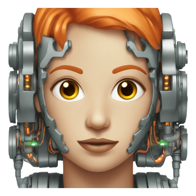 Head of female cyborg with orange hair and circuits sticker