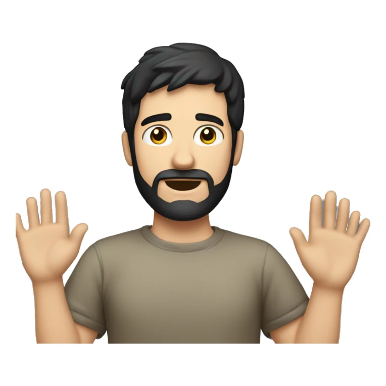 a caucasian guy with black hair and beard surrendering with his hands up sticker