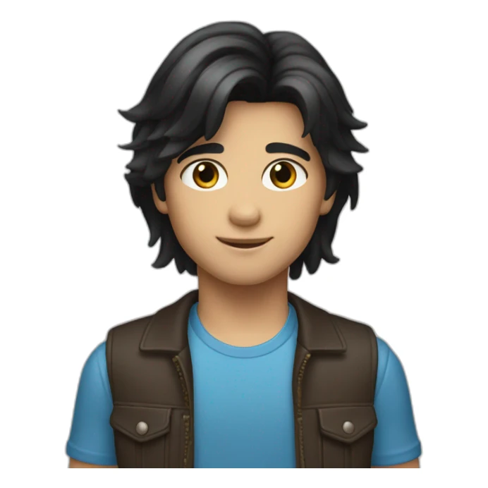 zoomer boy with mullet brown skin black hair blue eyes sticker