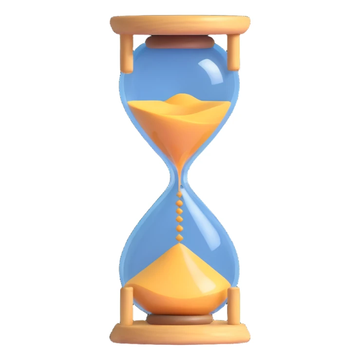 A visual representation of time passing: an hourglass with sand falling, or a clock with spinning hands, symbolizing the flow of time. sticker