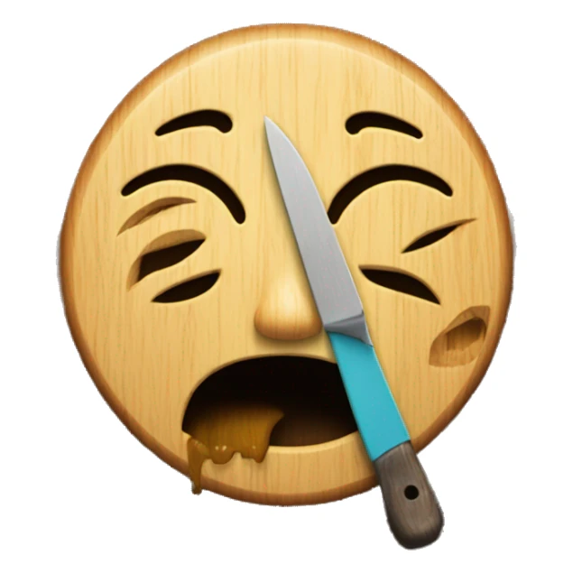 a crying emoji made of wood being cut in half sticker