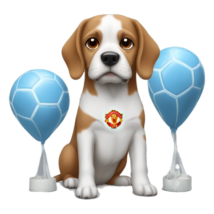 Dog with man united and Man City sticker