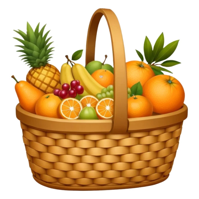Orange plaid lining basket with both food, drink and fruits sticker