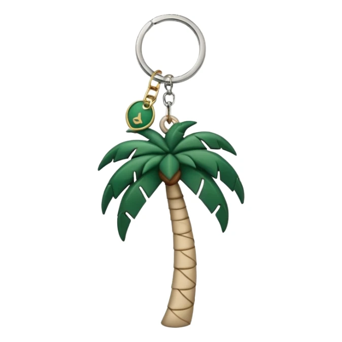 light beige keychain with a dark green palm tree charm, emoji style sticker