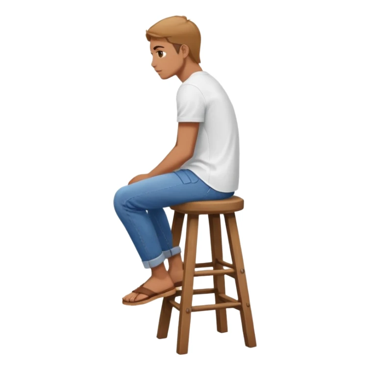 a person sitting on  stool with straight back turn. sticker