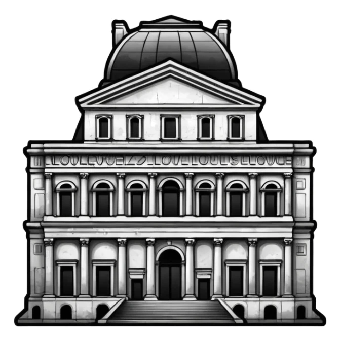 I want a graffiti style Louvre museum sticker. 
it must be black and white sticker