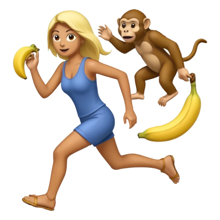 Monkey chasing a woman holding a banana  sticker