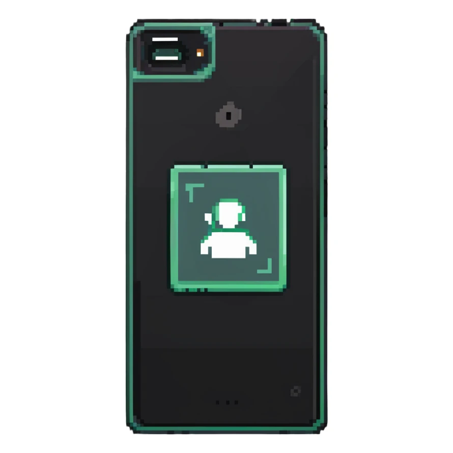 Y2K folder phone, closed, with a selfie sticker on the cover sticker