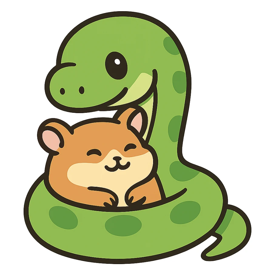 flat toon style snake hugging a hamster sticker