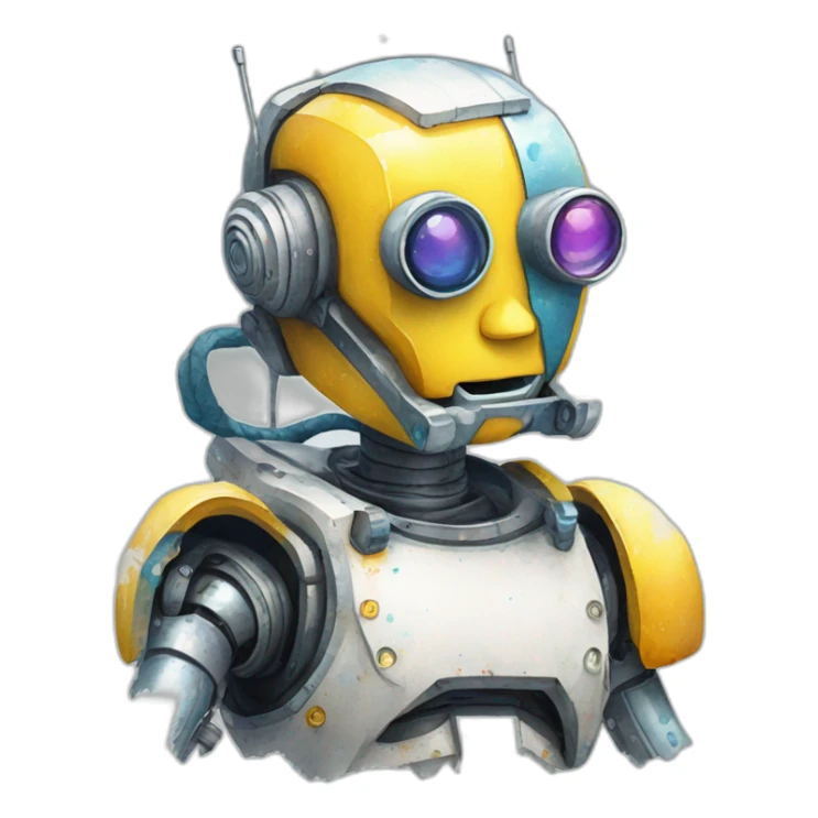 robô segurando uma aquarela de pintura sticker