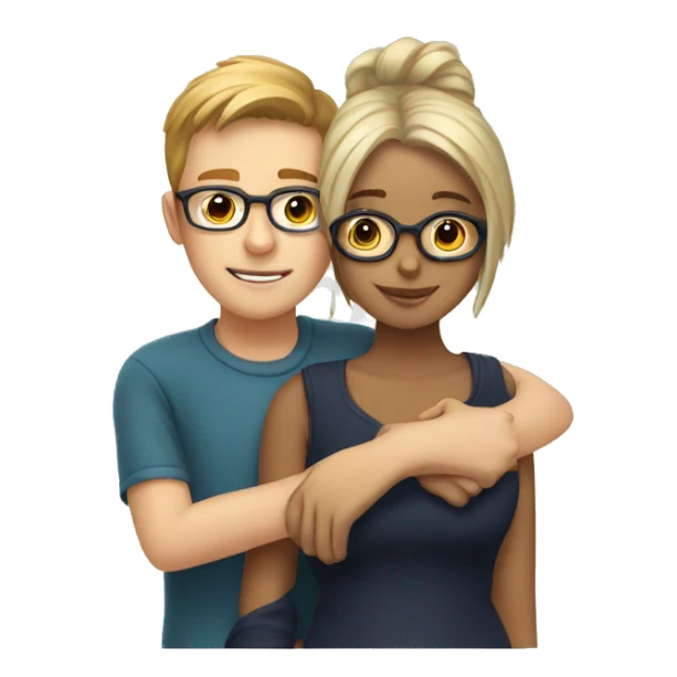 White boy and girl hugging with glasses sticker