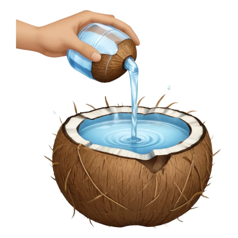 A whole coconut with water being poured over it with hands cupping water sticker
