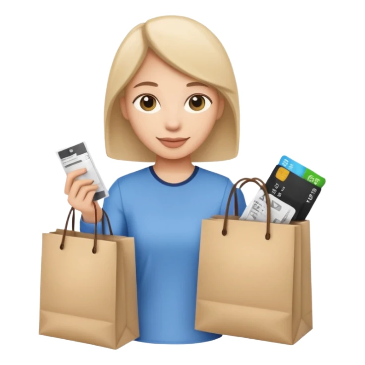 a person holding a shopping bag and a receipt sticker