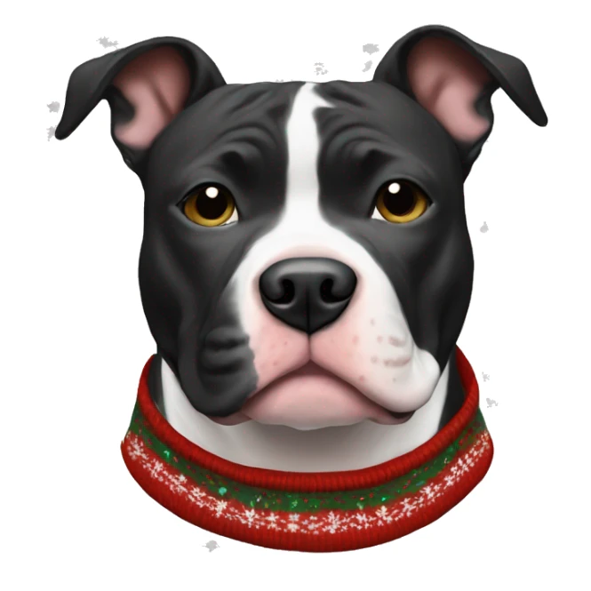 Black and white pitbull with Christmas sweater sticker