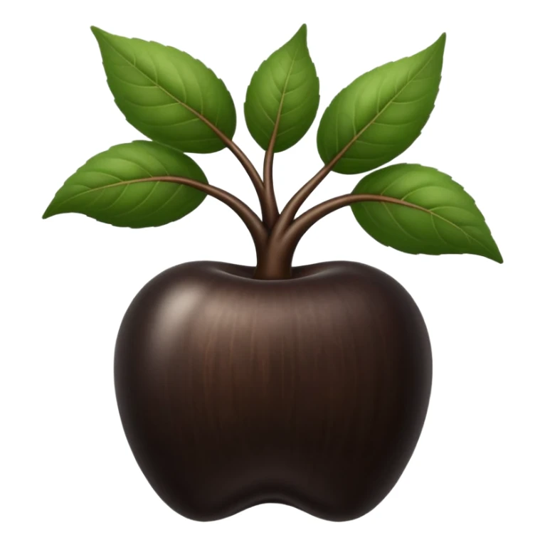 A black ginseng root (heuksam), in Apple iPhone emoji style. Dark brown-black glossy color, subtle texture on the root, elegant curves, vibrant but natural tones, smooth gradients, clean simple shapes, no outlines, slight 3D depth.
 sticker