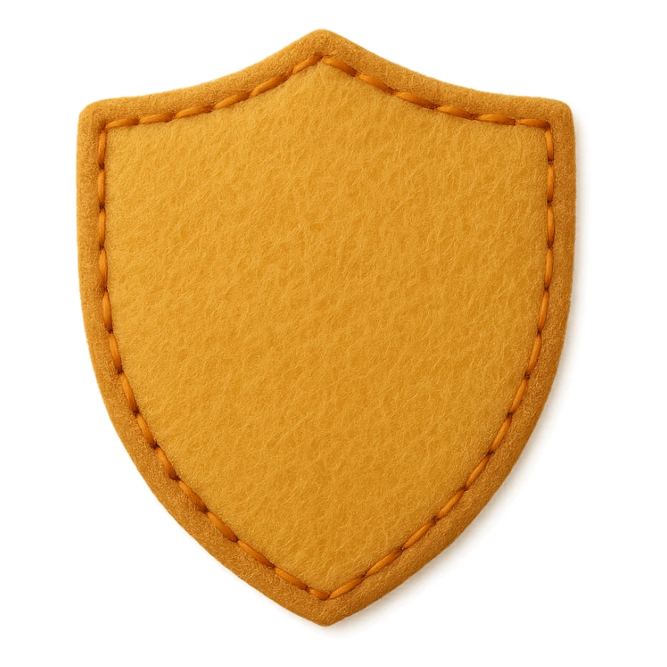 <StylePrompt>
  <Name>Minimal Felt Appliqué Icon</Name>
  <Description>
    A simplified plush icon style with soft felt textures, minimal facial features, and gentle stitching. Focuses on iconic shapes with low visual complexity for maximum clarity at small sizes.
  </Description>
  <VisualProperties>
    <Material>Felt</Material>
    <Texture>Soft, matte surface with faint fiber detail</Texture>
    <Stitching>
      <Type>Thin thread</Type>
      <Color>Muted orange or brown</Color>
      <Pattern>Sparse edge stitching only</Pattern>
    </Stitching>
    <Padding>Low to moderate—slightly puffy but not high-relief</Padding>
    <Edges>Smooth, rounded</Edges>
    <ColorPalette>
      <Primary>Warm yellows, oranges, and browns</Primary>
      <Accent>Minimal dark brown for eyes and nose</Accent>
      <Background>Plain or soft gradient, off-white preferred</Background>
    </ColorPalette>
  </VisualProperties>
  <FacialFeatures>
    <Eyes>Small circles, dark brown</Eyes>
    <Nose>Simple dot or triangle</Nose>
    <Mouth>Omit or use curved line only</Mouth>
    <DetailLevel>Low</DetailLevel>
  </FacialFeatures>
  <Rendering>
    <Lighting>Flat and soft, minimal shadows</Lighting>
    <Perspective>Side or front profile, no complex angles</Perspective>
  </Rendering>
  <Applicability>
    <SubjectType>Animals, objects, icons</SubjectType>
    <OutputFormat>Flat icon or patch-style asset</OutputFormat>
  </Applicability>
</StylePrompt>


{subject} = shield sticker