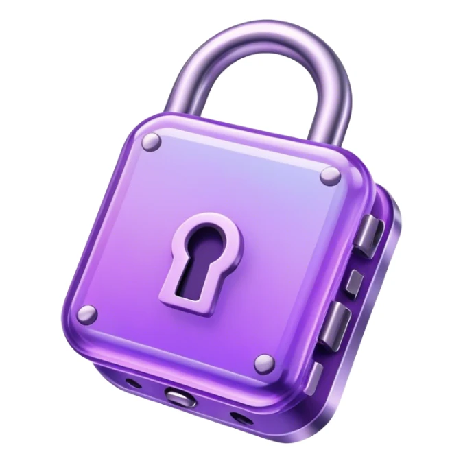 Holographic and glassmorphic purple lock sticker