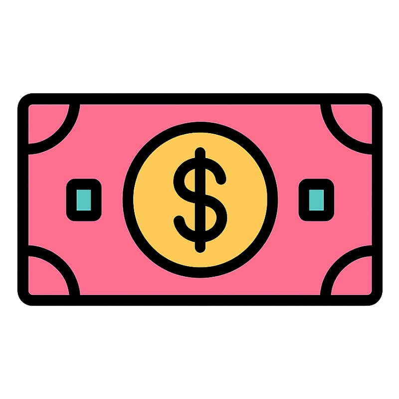 pink cash icon with color outline sticker