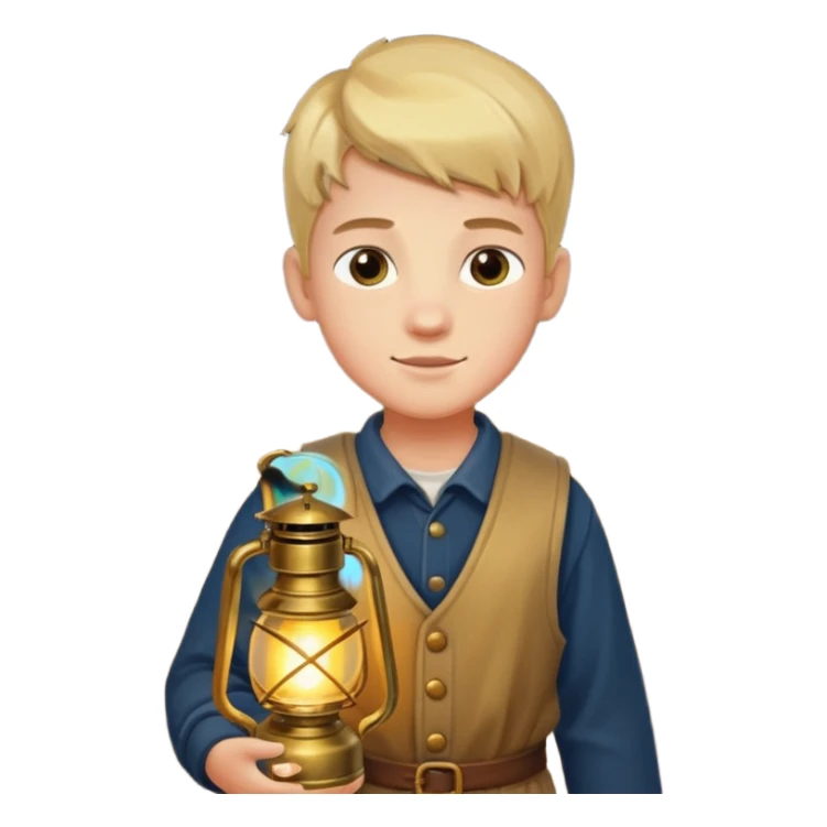 a boy carrying a lantern sticker