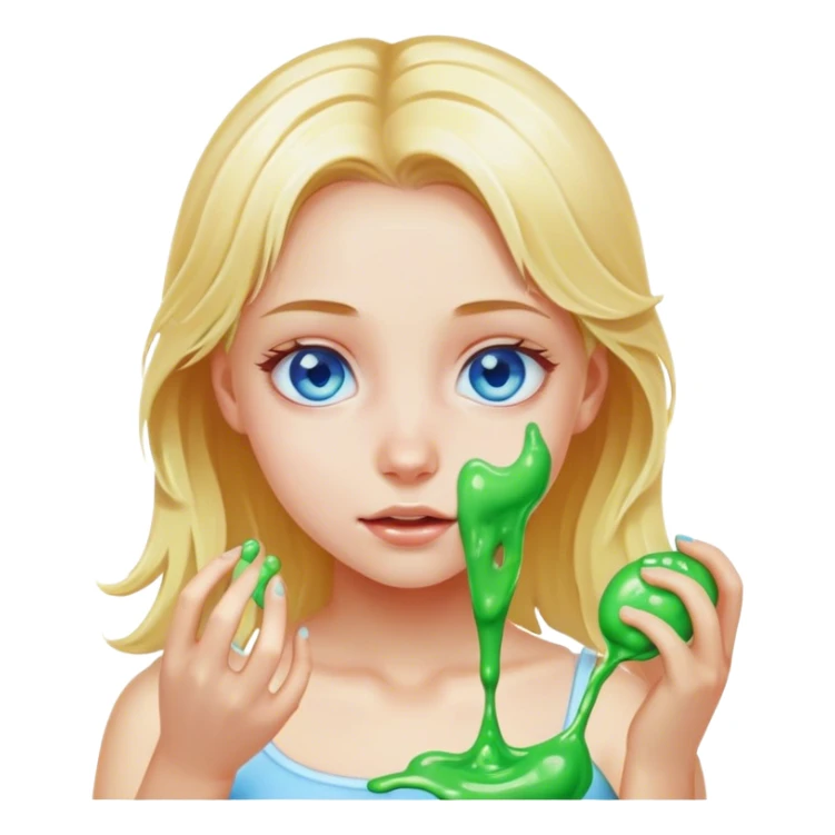 Blonde girl blue eyes playing with slime sticker