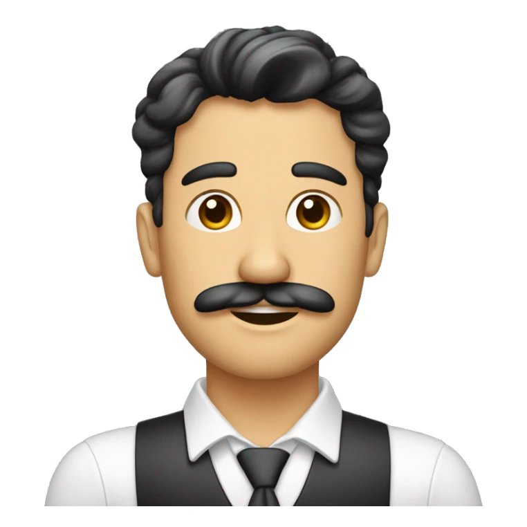 Homem executivo, celular, barba pequena e bigode,terno,cabelos pretos, nariz medio sticker