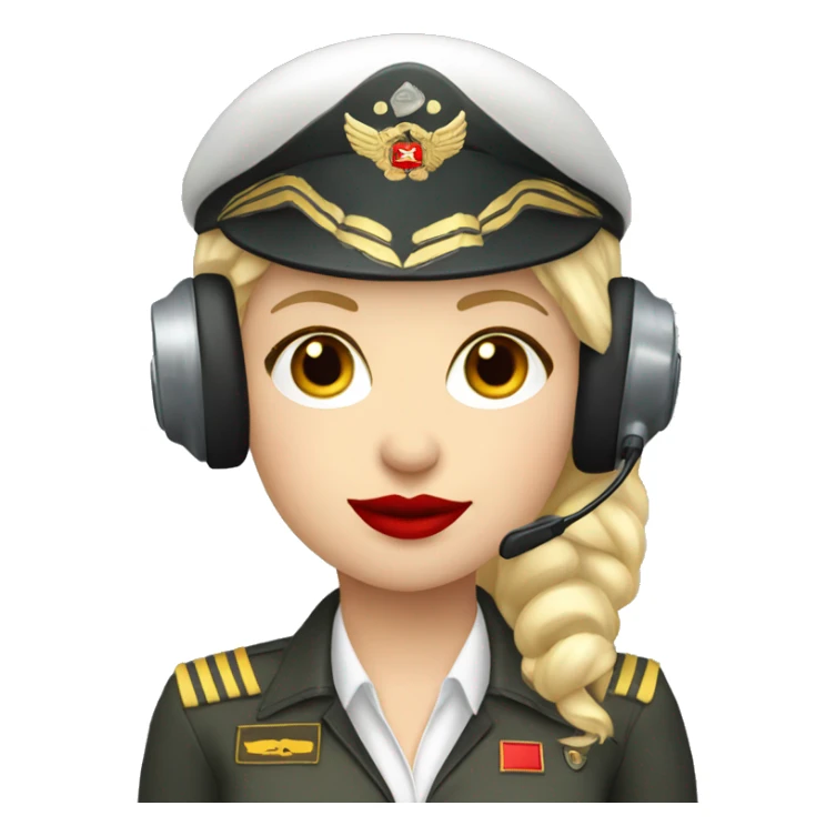 Blonde Russian pilot girl with red lips with airplane pilot headset   sticker