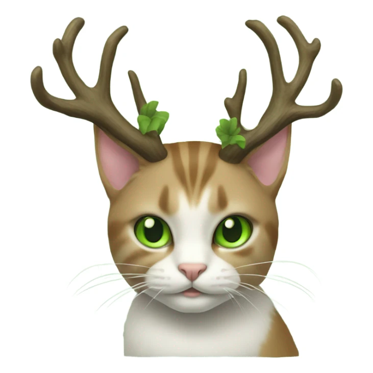 Cat with antlers and green eyes sticker