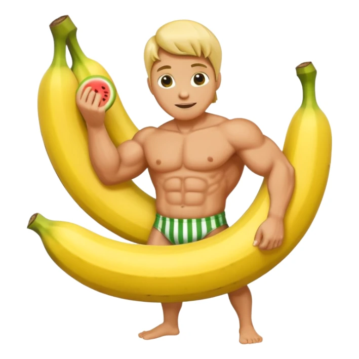 banana as superhuman. add watermelons in background  sticker