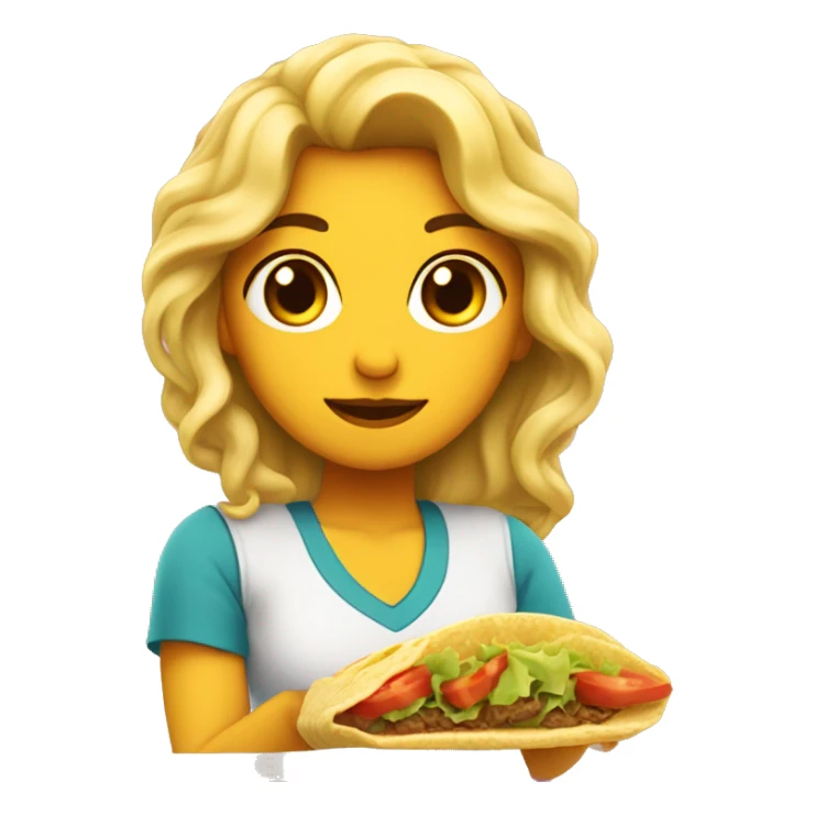 chica linda con pelo ondulado largo, comiendo un taco sticker
