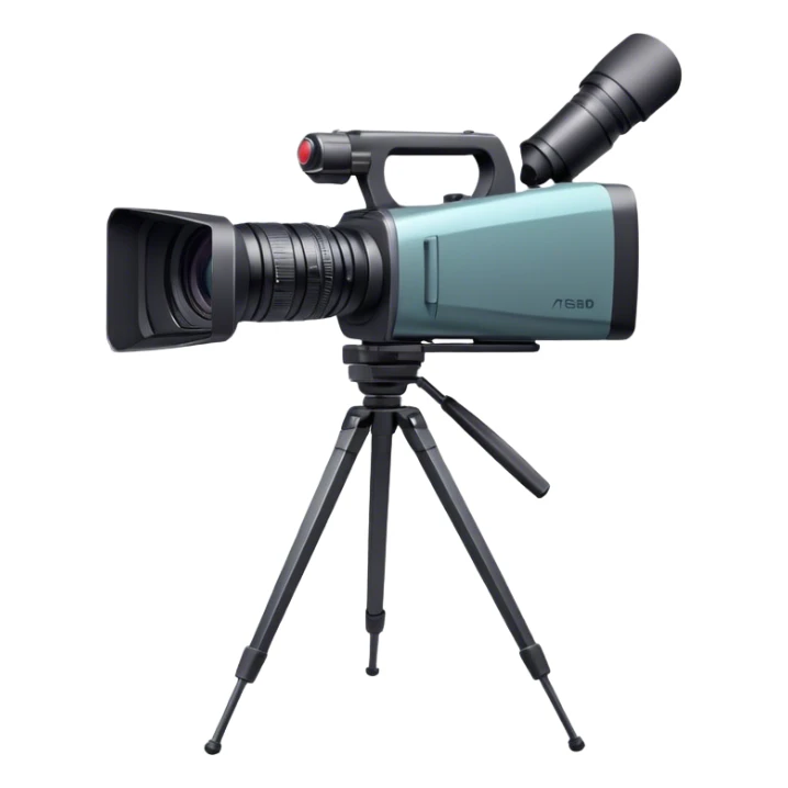 Create an emoji for video recording. Show a  single lens professional video camera on tripod, symbolizing the act of filming. Use modern, professional colors. Do not include any emojis or smiley faces. Make the background transparent. sticker