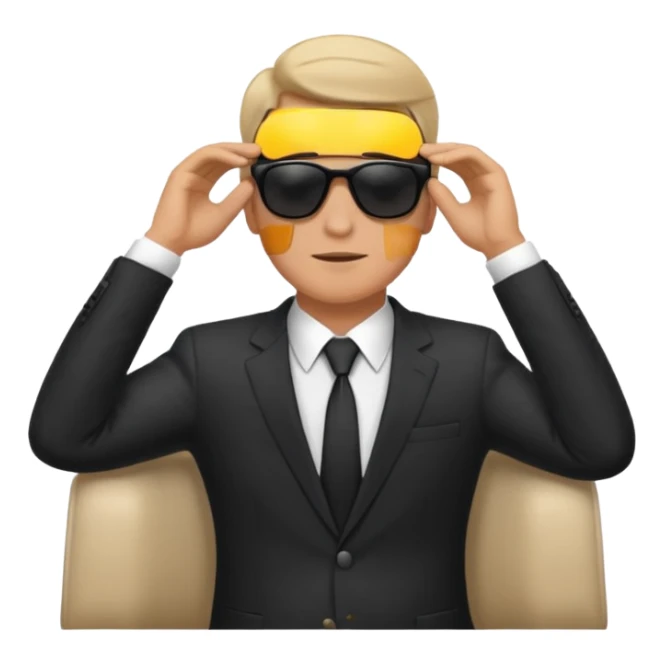 white man in formal suit wearing sunglasses resting with hands behind head sticker