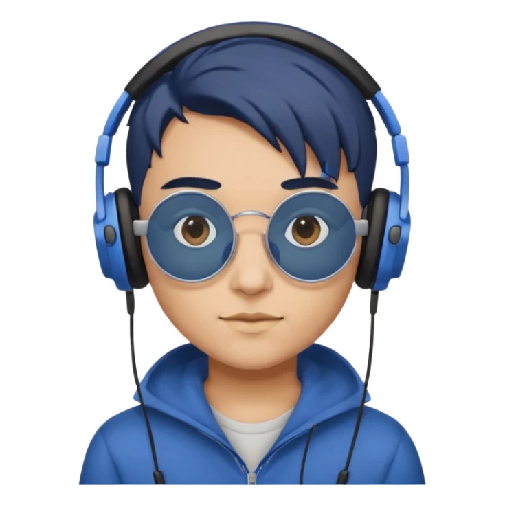 Light Brown Skin Dark Blue Haired Gray Eyes Circle Shaped Shades Squareded Ears Headphones  sticker