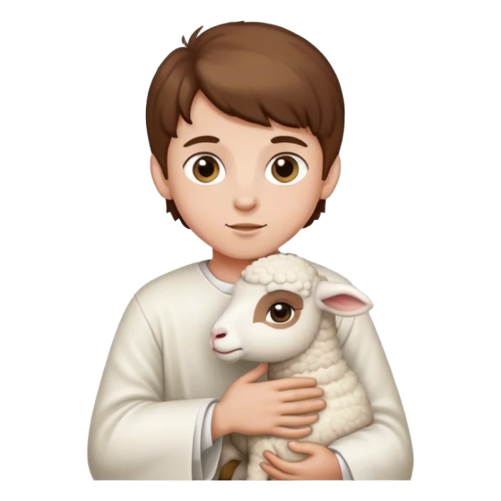 holy boy with brown hair and white lamb sticker