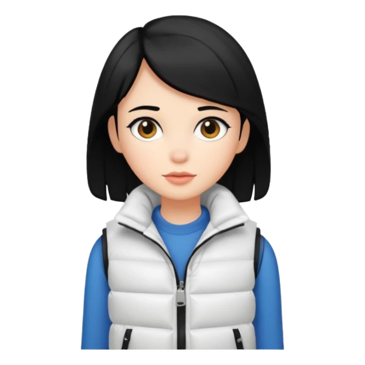 girl with black hair in a white puffer vest sticker