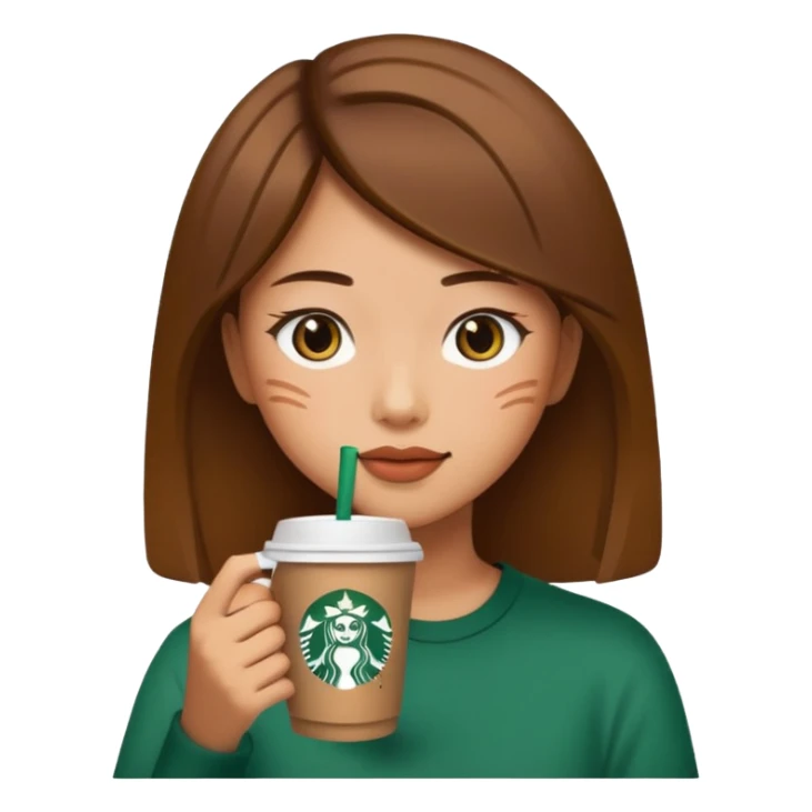 Japanese girl drinking a Starbucks coffee, emoji style sticker