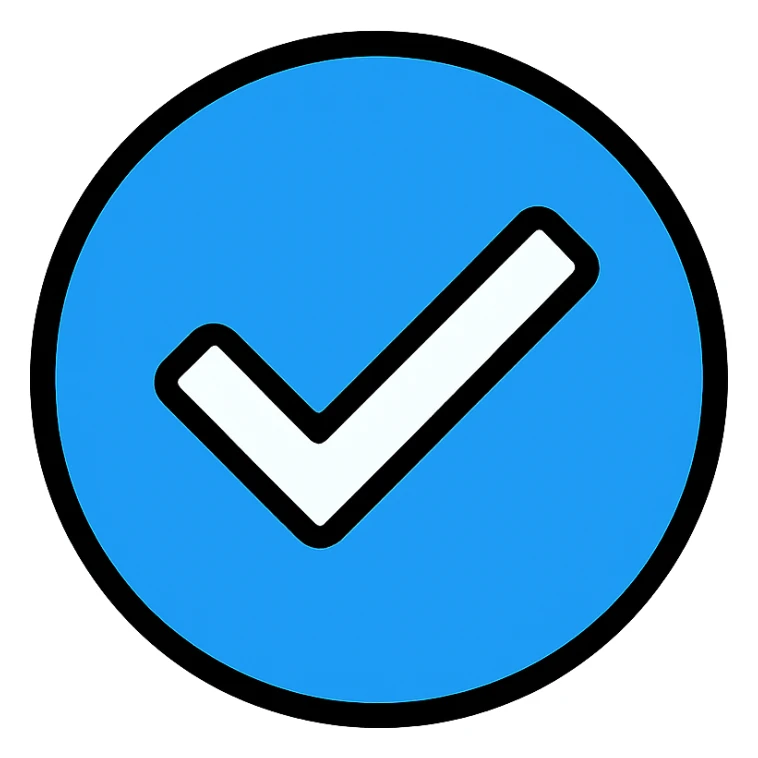 tick icon, white checkmark with a blue circle background, clean and modern, suitable for UI sticker