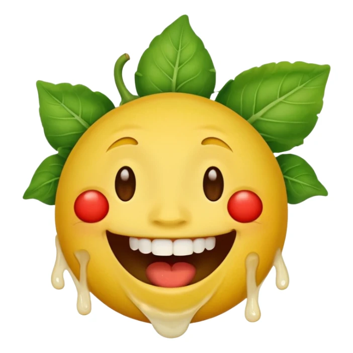 yellow face emoji laughing with vegetable leaf stuck on teeth stain sticker
