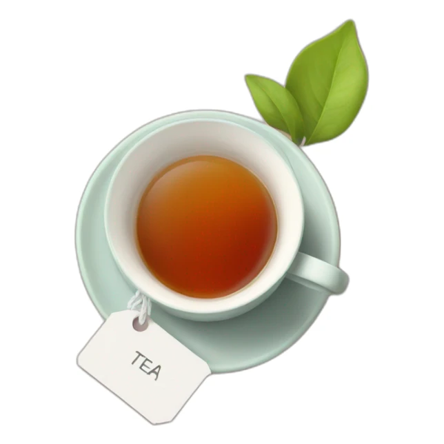 cup of tea with a tea bag tag sticker