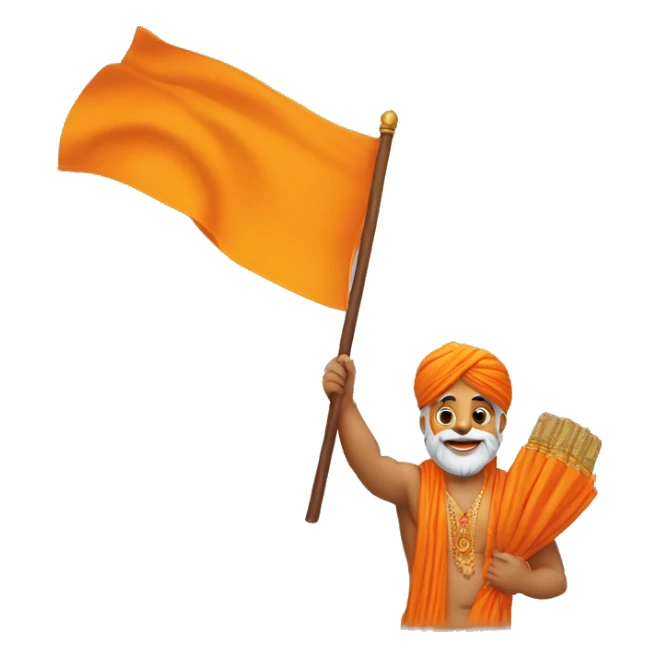 hindu guy having a saffron flag in hand, saying jai shri ram with joy  sticker