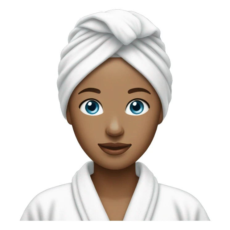 fair skin blue eyed woman wearing white towel on head wearing bathrobe  sticker