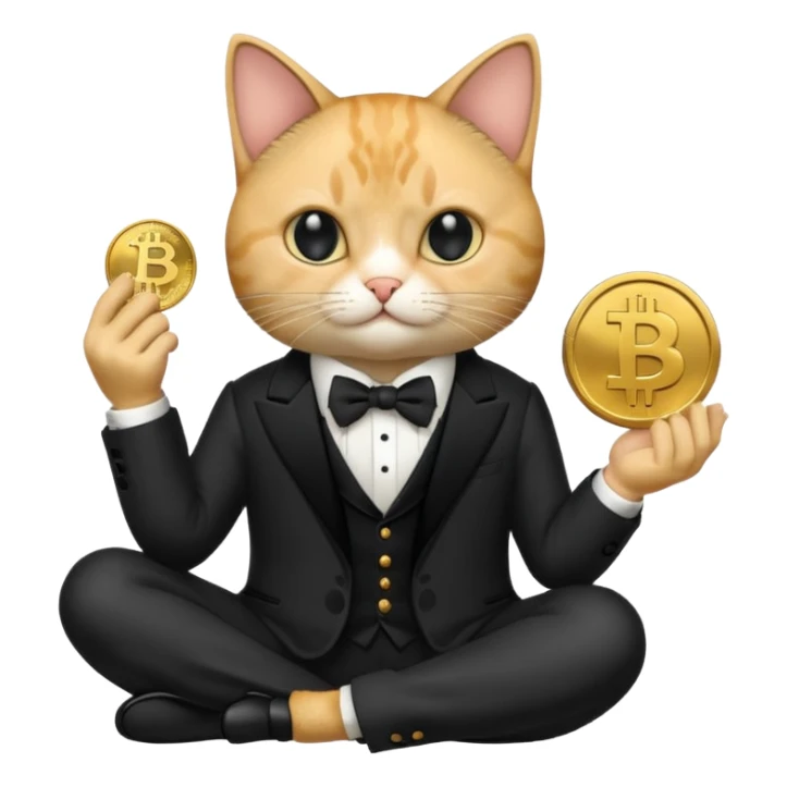 cat mafia corleone sitting on money, bitcoin BTC on hand sticker