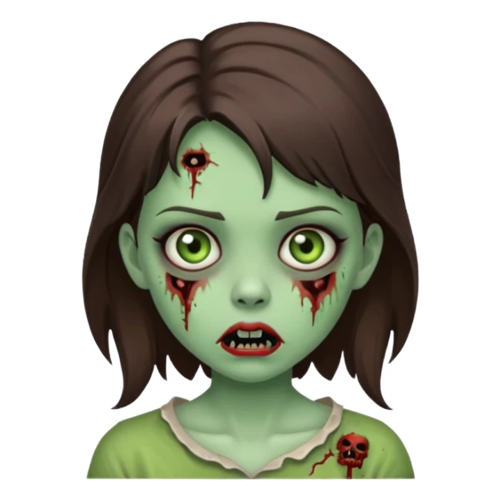 cute girl zombie,brunette ,horror green skin, sticker
