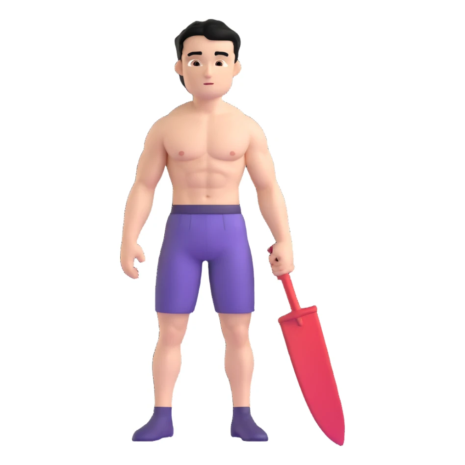 young white man with short black hair, shirtless, muscular sticker