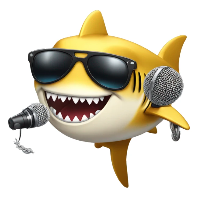 gold shark with chain and sunglasses holding microphone  sticker